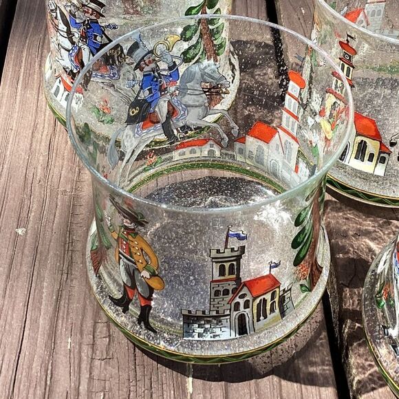 Vintage Bavarian Village Enamel Rocks Glasses Set of 4, Mid-Century - Picture 3 of 6
